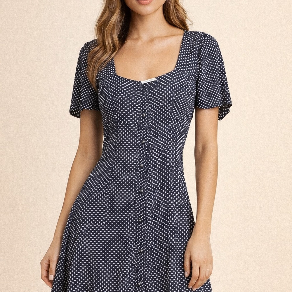 Flynn Skye Navy Polka Dot Button-Front Midi Dress - Picture 4 of 4